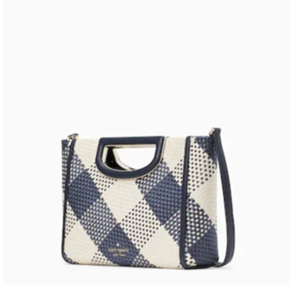 kate spade Handbags - KATE SPADE NWT Gingham Woven Straw Clutch/Crossbody in Navy Blue & Ivory Alexia